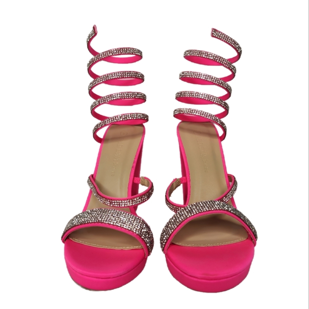 NWOT Wild Diva Rhinestone Coil Wrap Around Spiral Ankle Strap Platform Heel Sz 7